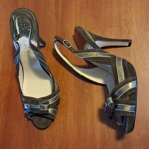 Cole Haan Nike Air Brown Suede Slingback Stiletto Peep Toe Heels Sz 7B